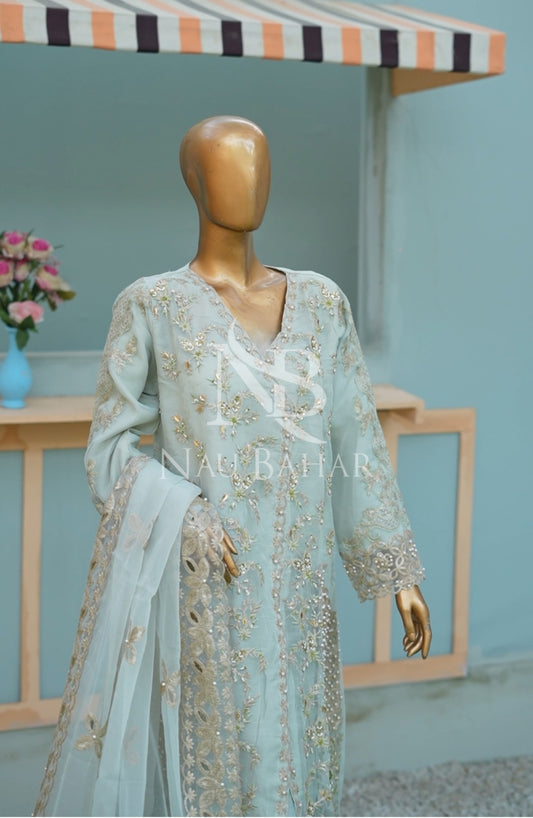 NB-154 Festive Formal Embroidered Organza Stitched 3 Piece Suit
