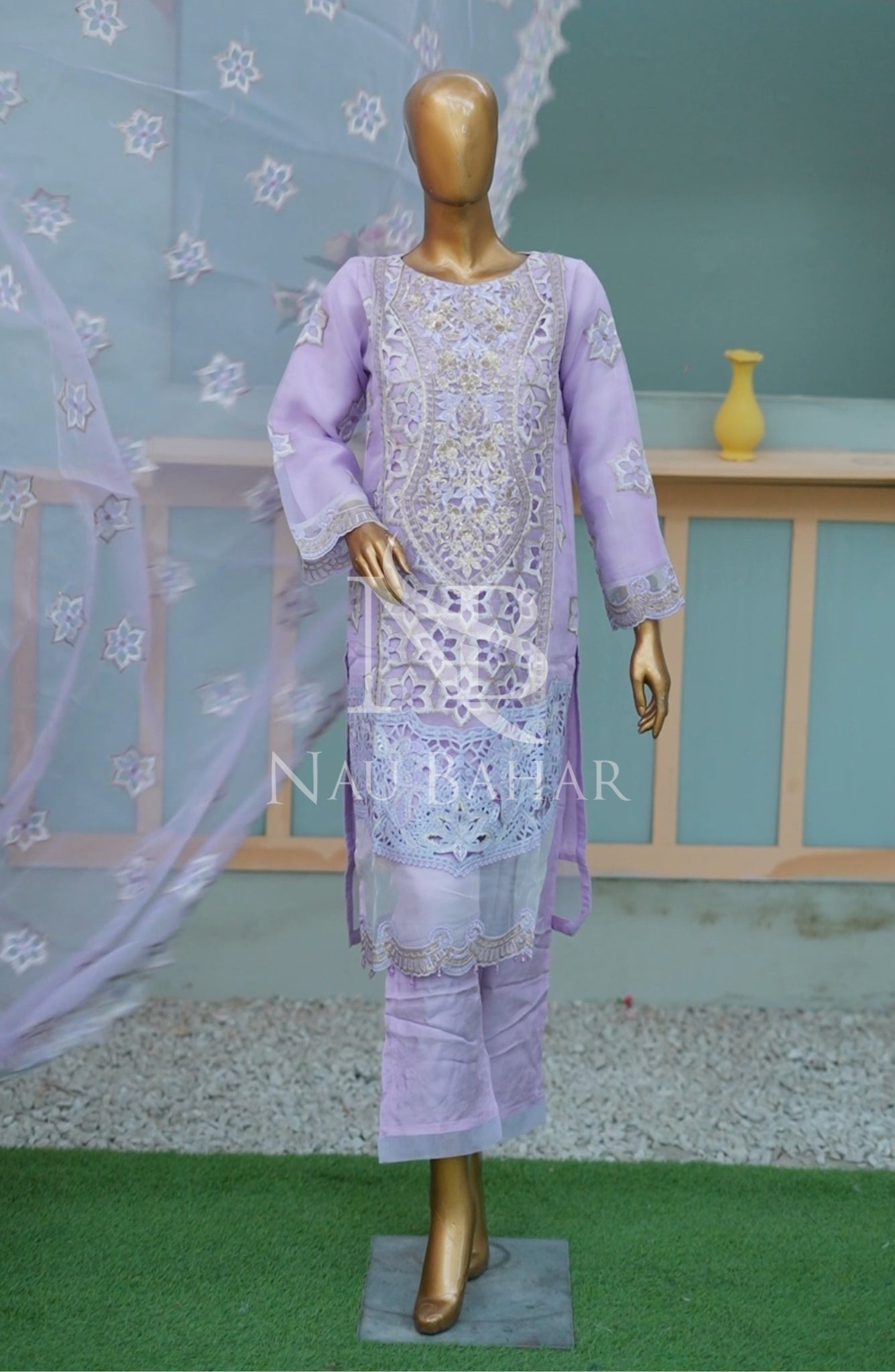 NB-156L Festive Formal Embroidered Organza Stitched 3 Piece Suit