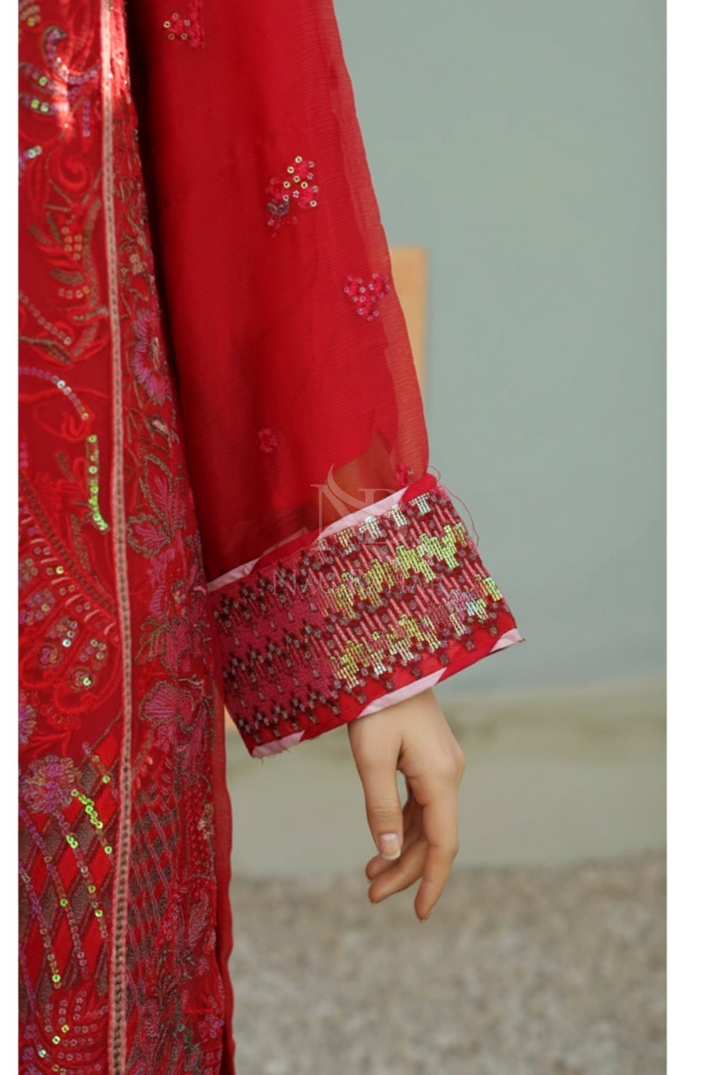 NB-111R Embroidered Chiffon Stitched 3 Piece Suit