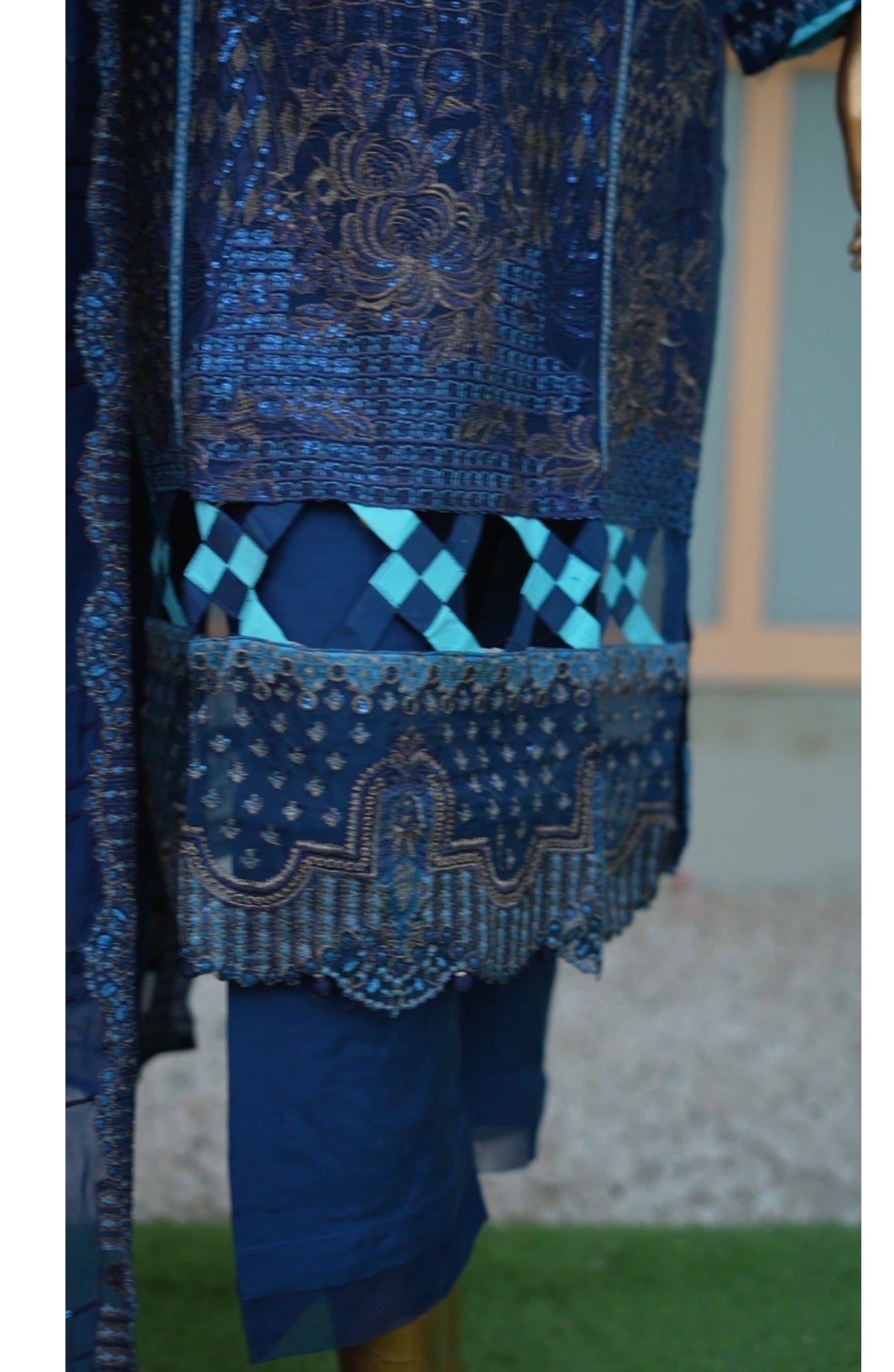 NB-111B Embroidered Chiffon Stitched 3 Piece Suit