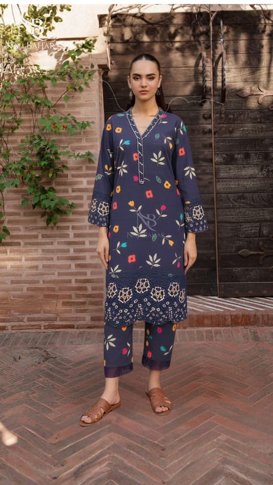 Vol-2 Khaddar Co Ords by Naubahar Embroidered Printed Khaddar 2 Piece - Winter Collection