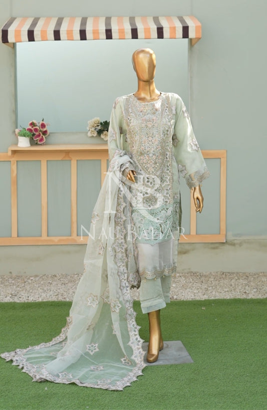 NB-156 Festive Formal Embroidered Organza Stitched 3 Piece Suit