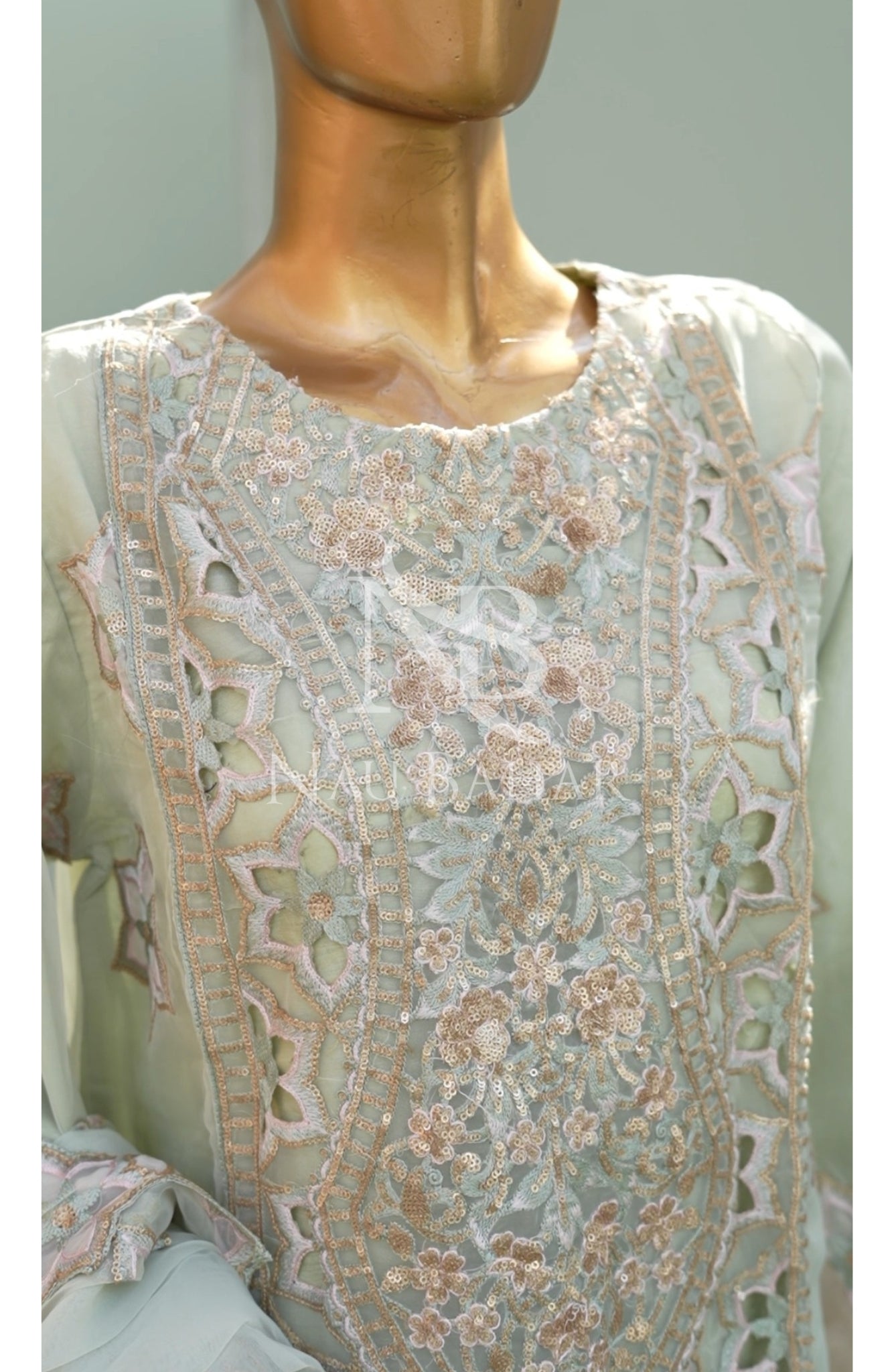 NB-156 Festive Formal Embroidered Organza Stitched 3 Piece Suit