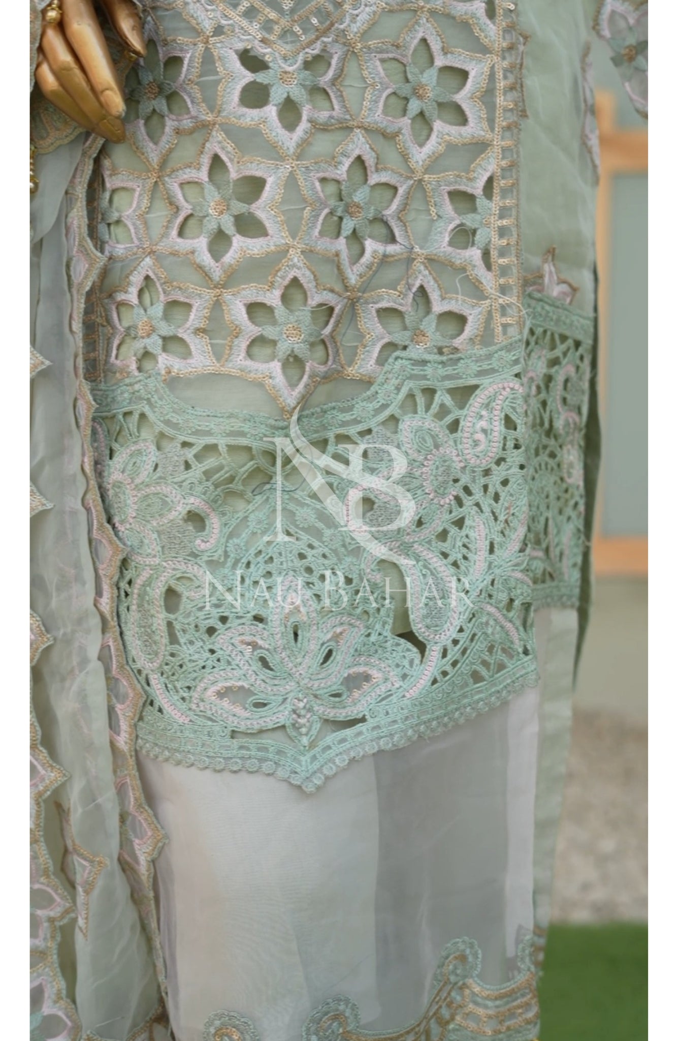 NB-156 Festive Formal Embroidered Organza Stitched 3 Piece Suit