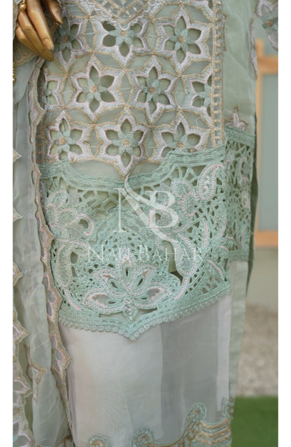 NB-156 Festive Formal Embroidered Organza Stitched 3 Piece Suit