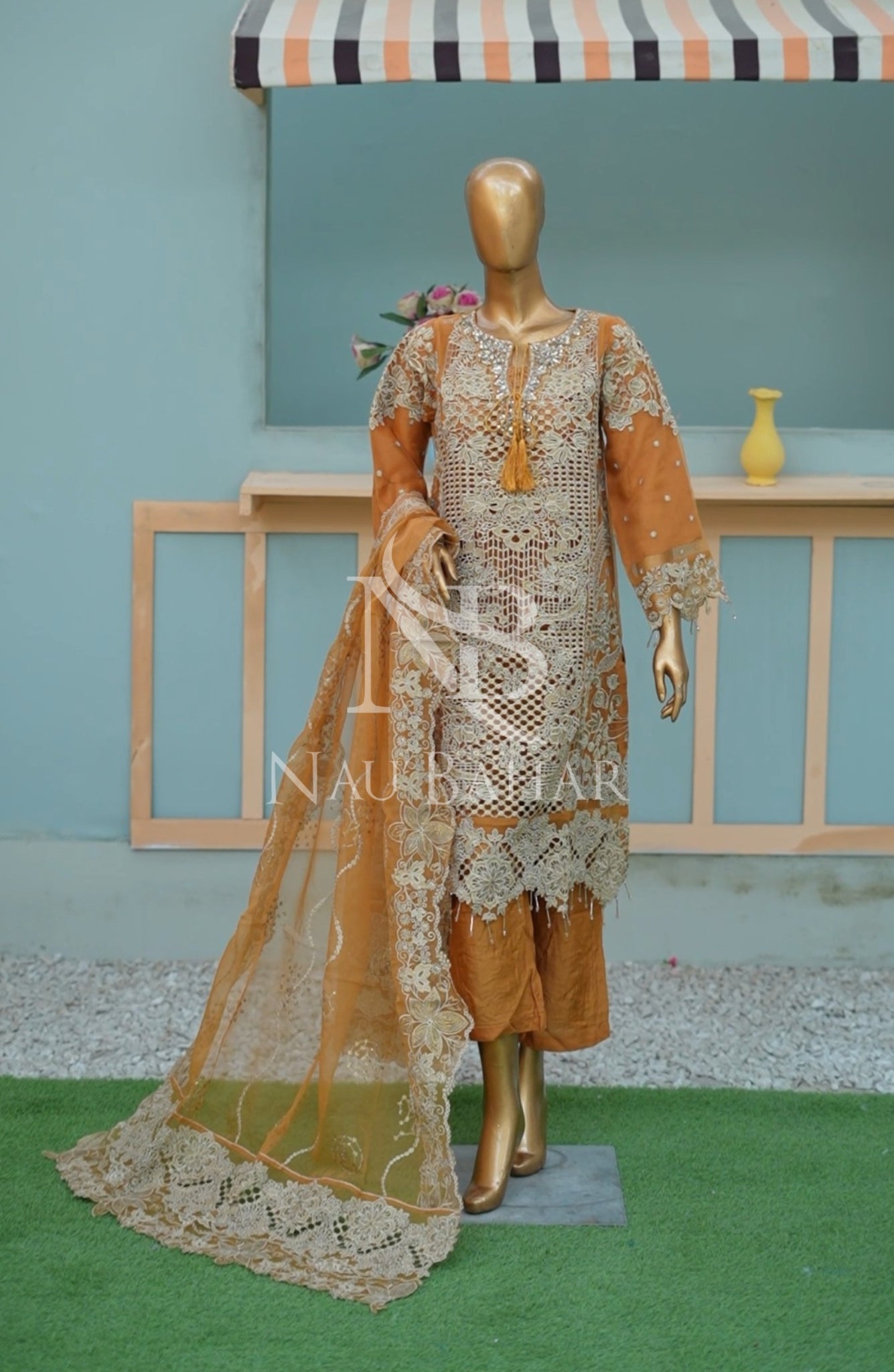 NB-151 Festive Formal Embroidered Organza Stitched 3 Piece Suit