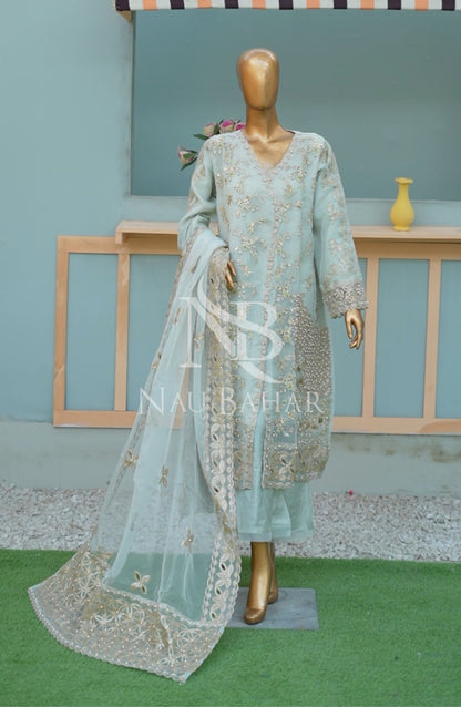 NB-154 Festive Formal Embroidered Organza Stitched 3 Piece Suit