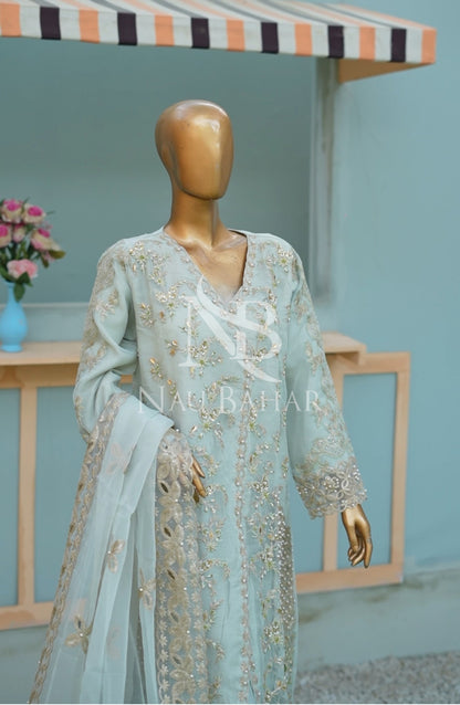 NB-154 Festive Formal Embroidered Organza Stitched 3 Piece Suit