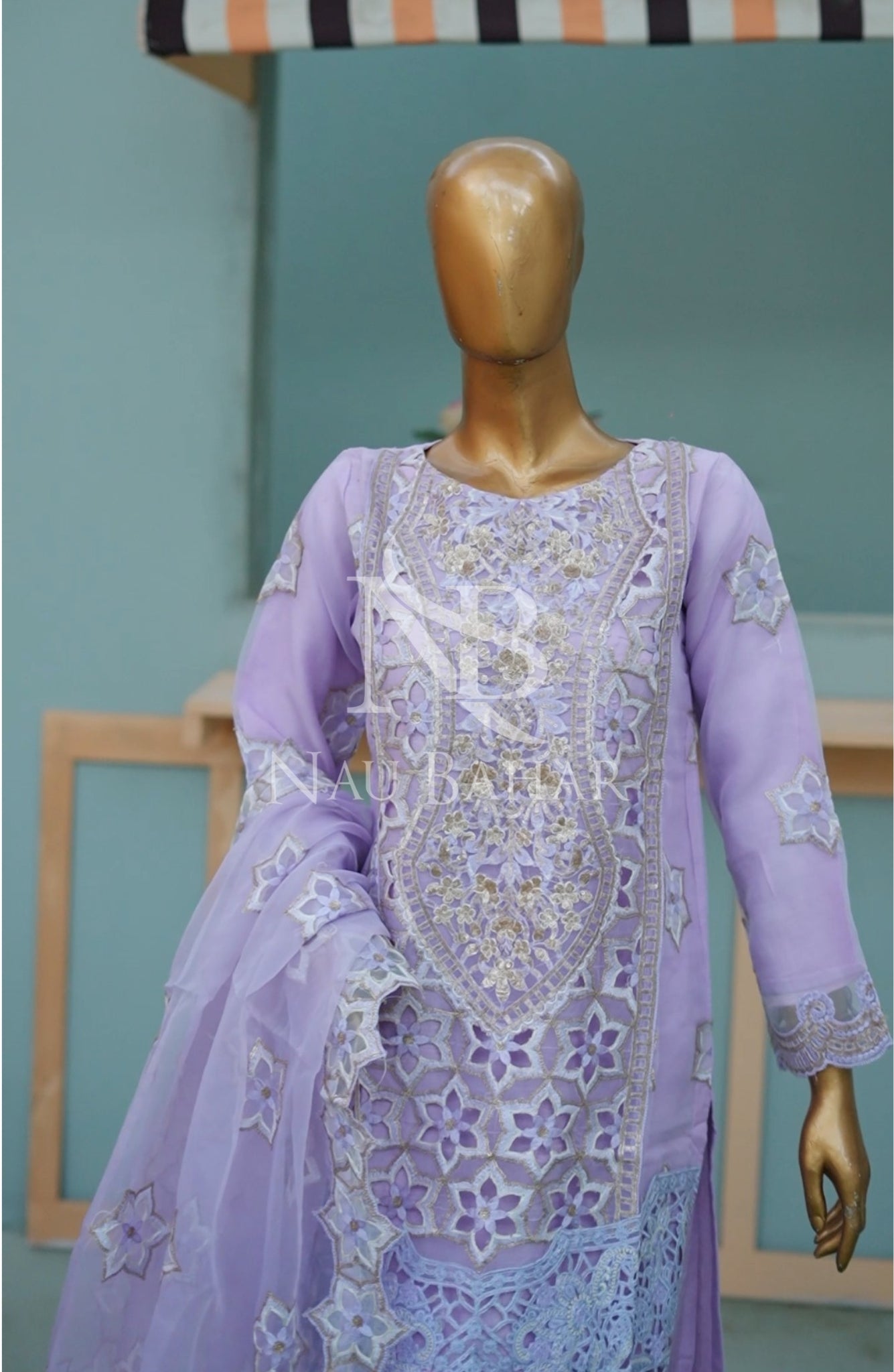 NB-156L Festive Formal Embroidered Organza Stitched 3 Piece Suit