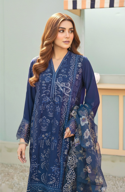 NB-12B Embroidered Chiffon Stitched 3 Piece Suit