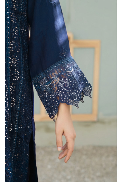 NB-12B Embroidered Chiffon Stitched 3 Piece Suit