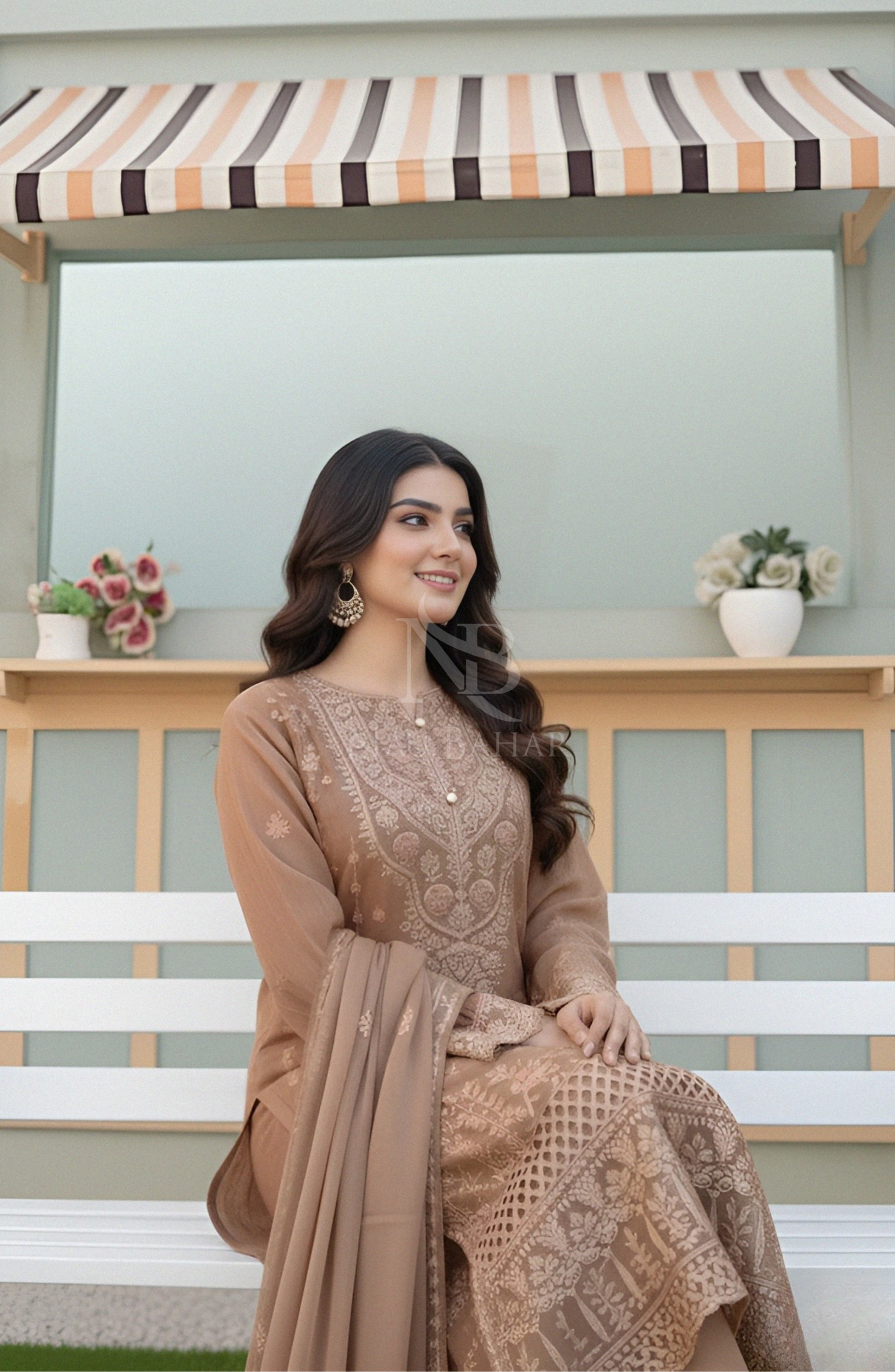 NB-148 Embroidered Chiffon Stitched 3 Piece Suit