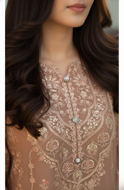 NB-148 Embroidered Chiffon Stitched 3 Piece Suit
