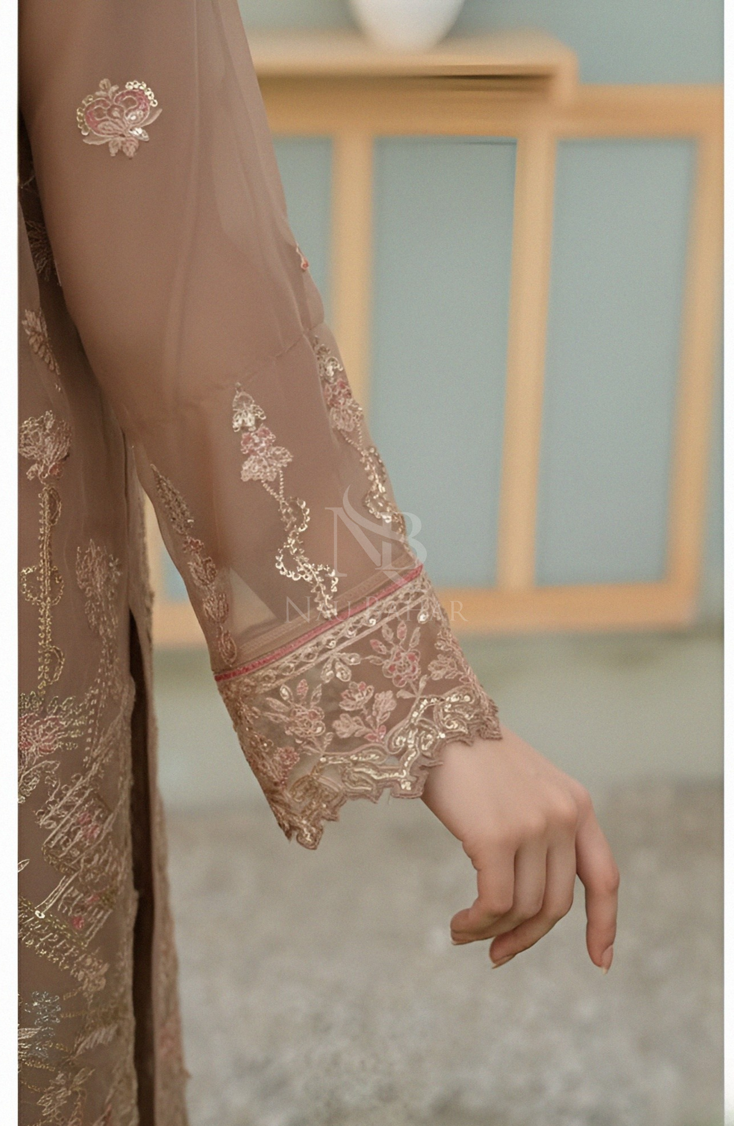 NB-148 Embroidered Chiffon Stitched 3 Piece Suit