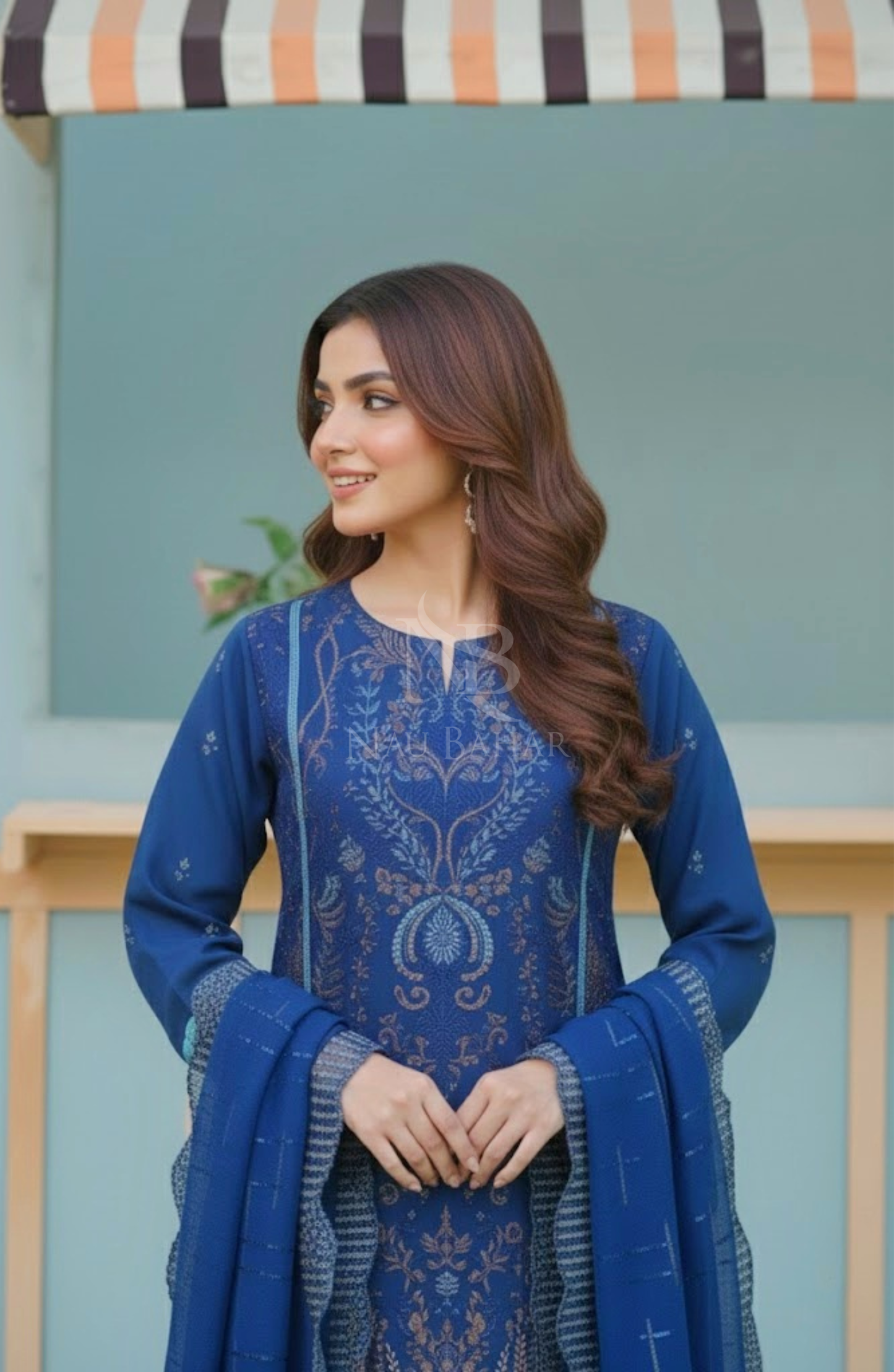NB-111B Embroidered Chiffon Stitched 3 Piece Suit