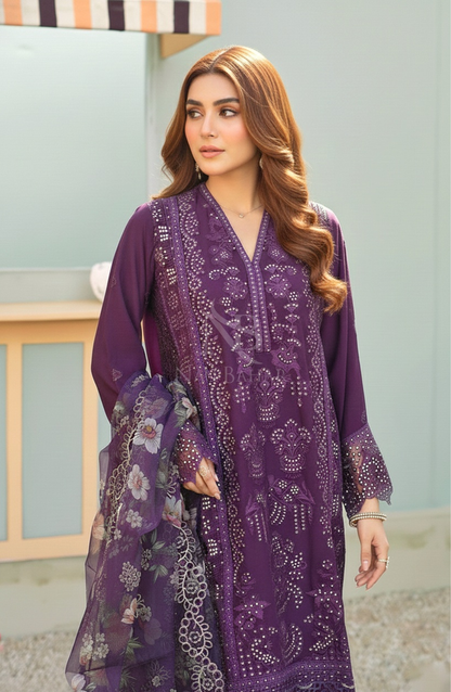 NB-12P Embroidered Chiffon Stitched 3 Piece Suit