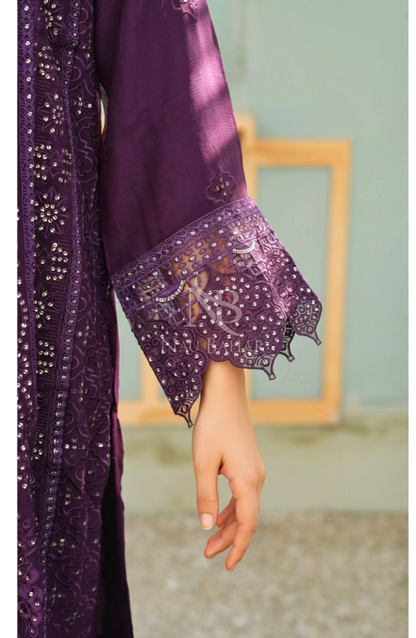 NB-12P Embroidered Chiffon Stitched 3 Piece Suit