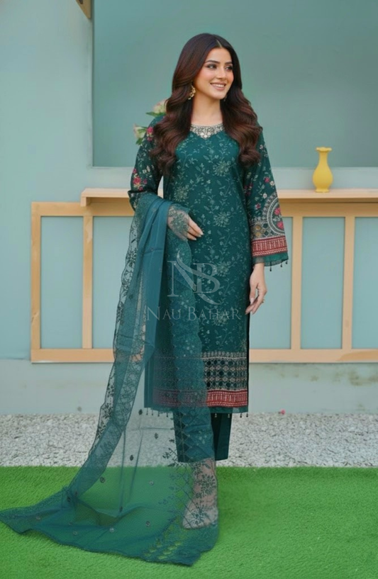 NB-150 Embroidered Chiffon Stitched 3 Piece Suit