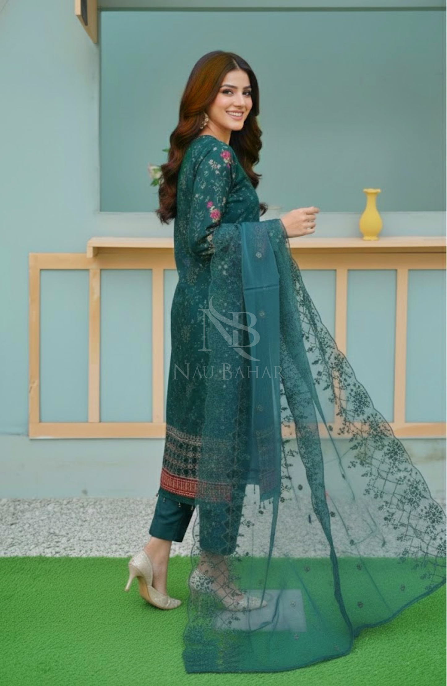 NB-150 Embroidered Chiffon Stitched 3 Piece Suit