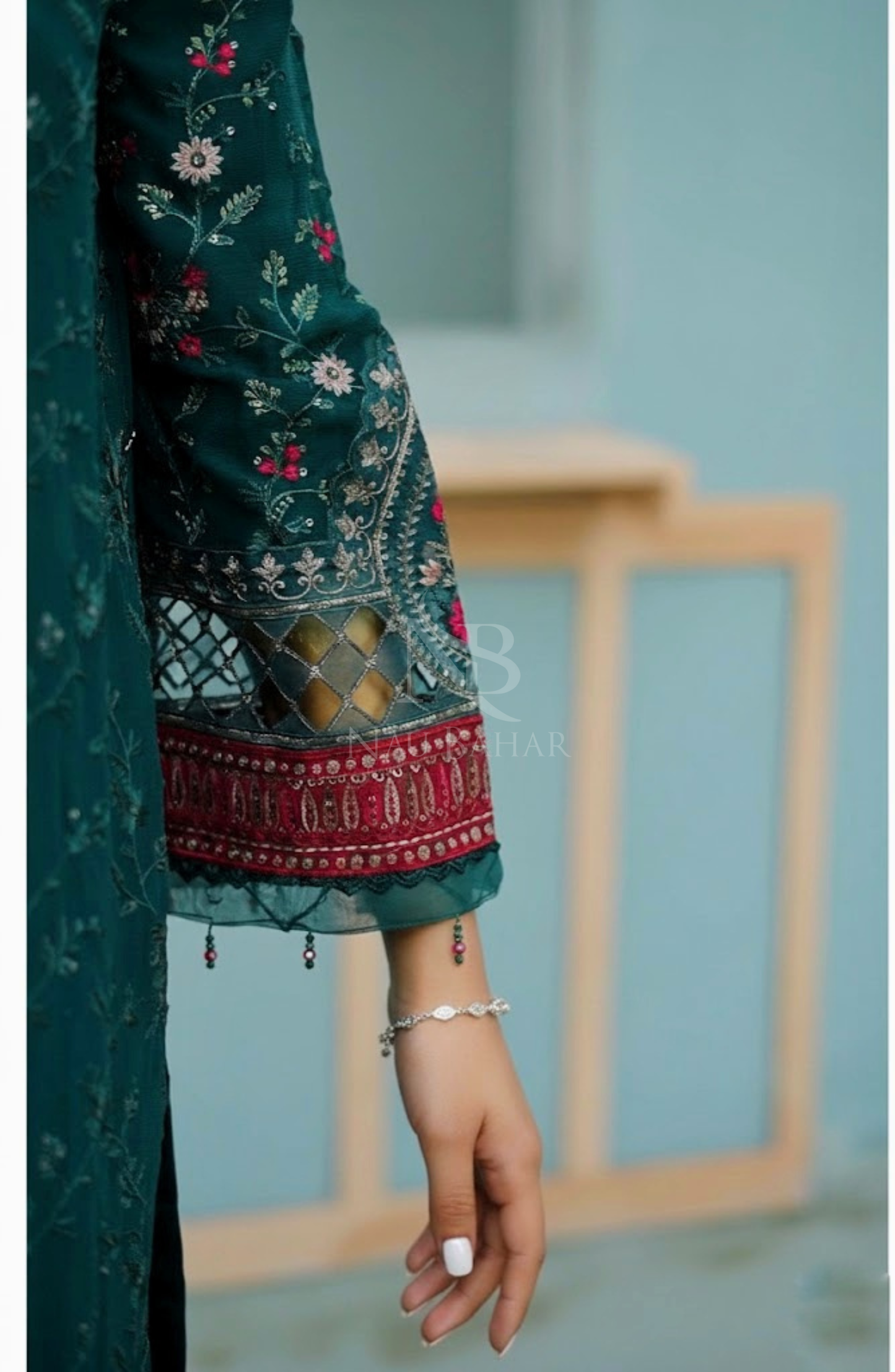 NB-150 Embroidered Chiffon Stitched 3 Piece Suit
