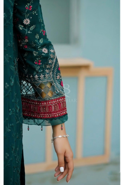 NB-150 Embroidered Chiffon Stitched 3 Piece Suit