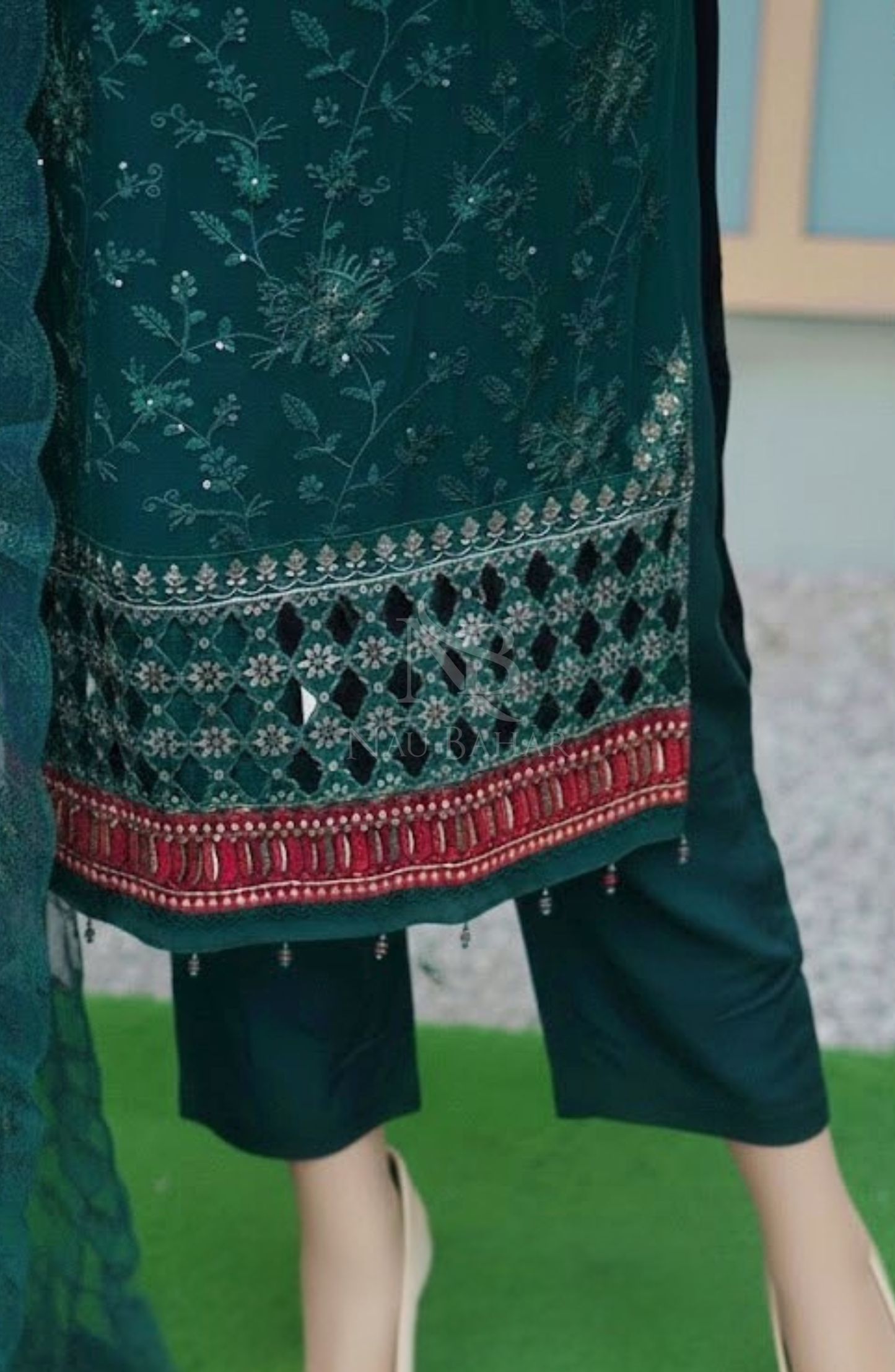 NB-150 Embroidered Chiffon Stitched 3 Piece Suit