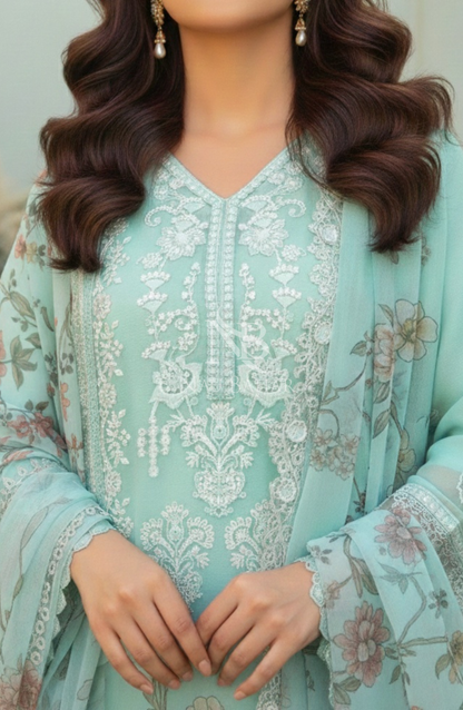 NB-12 Embroidered Chiffon Stitched 3 Piece Suit
