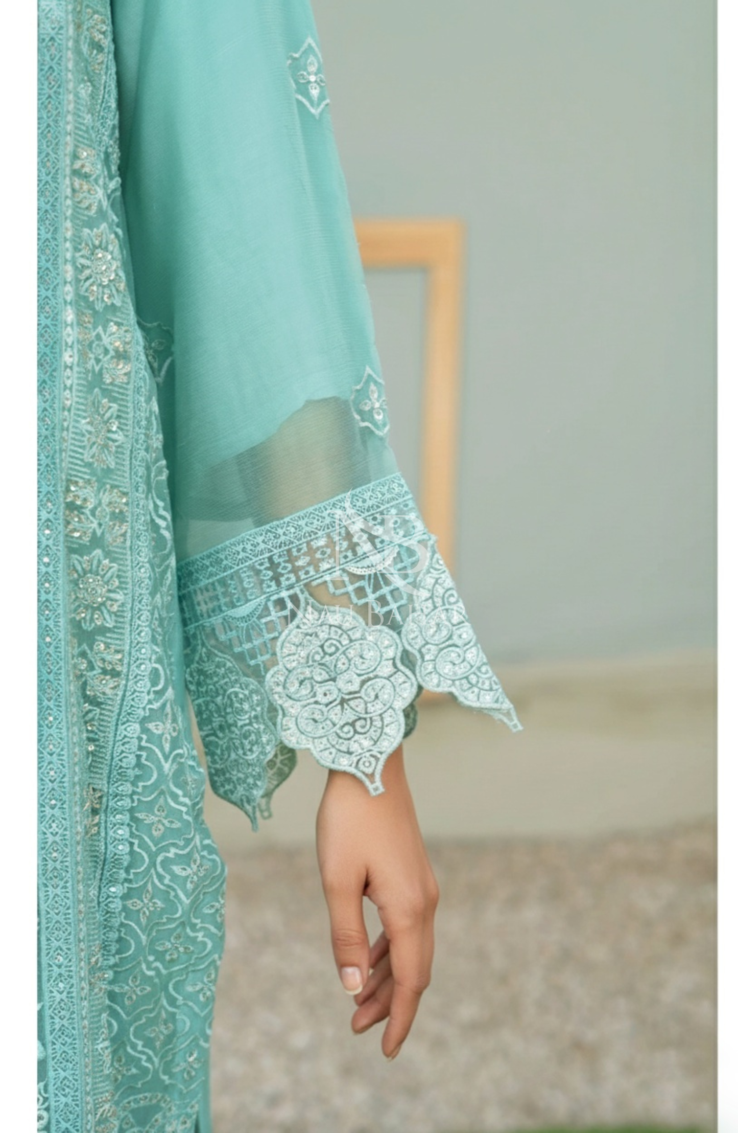 NB-12 Embroidered Chiffon Stitched 3 Piece Suit
