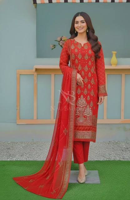 NB-61 Embroidered Chiffon Stitched 3 Piece Suit