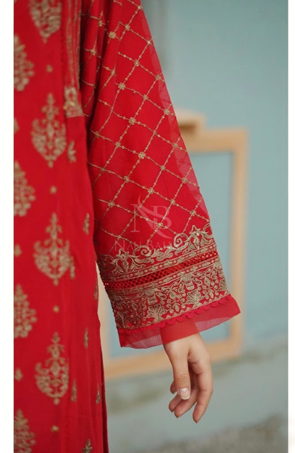 NB-61 Embroidered Chiffon Stitched 3 Piece Suit