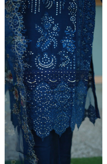 NB-12B Embroidered Chiffon Stitched 3 Piece Suit