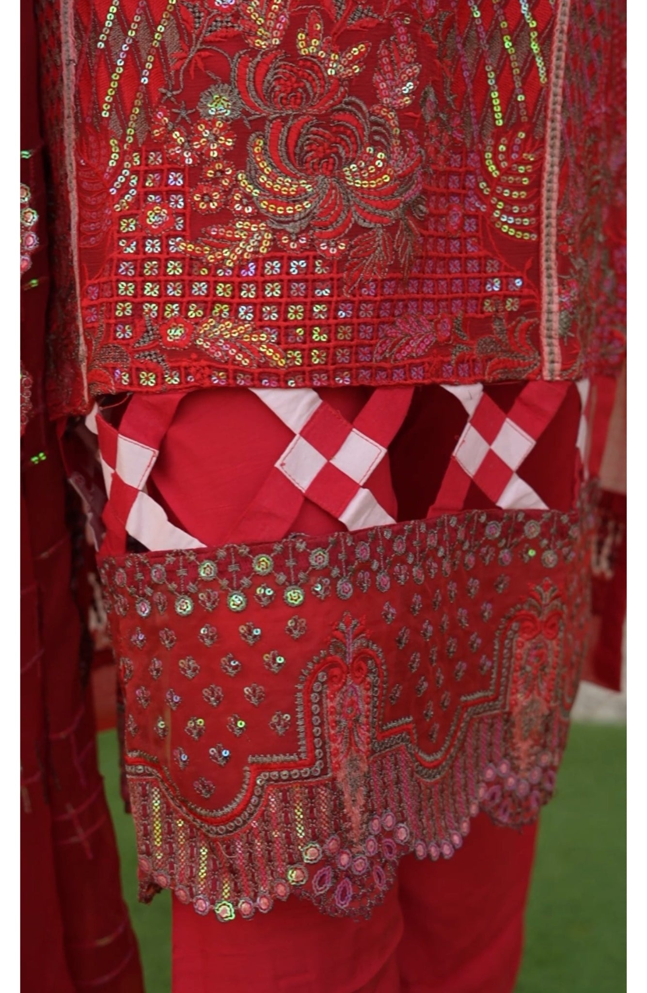 NB-111R Embroidered Chiffon Stitched 3 Piece Suit