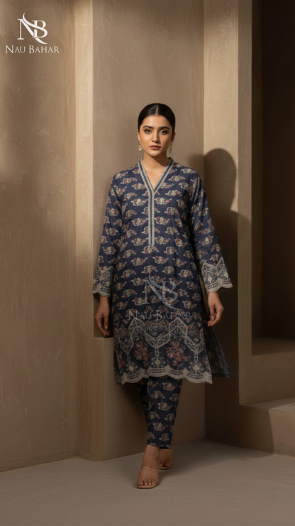 Vol-1 Khaddar Co Ords by Naubahar Embroidered Printed Khaddar 2 Piece - Winter Collection