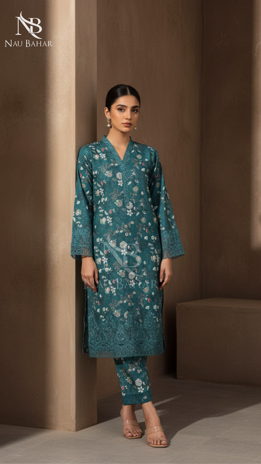 Vol-1 Khaddar Co Ords by Naubahar Embroidered Printed Khaddar 2 Piece - Winter Collection