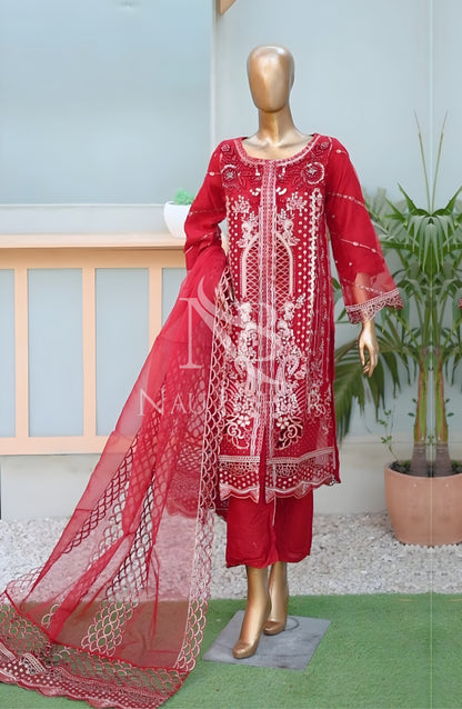 NB-141 Festive Formal Embroidered Organza Stitched 3 Piece Suit