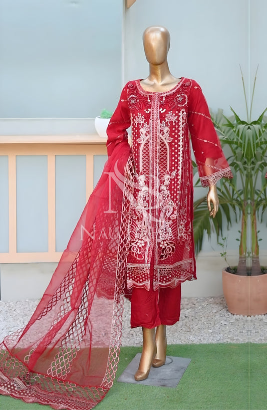 NB-141 Festive Formal Embroidered Organza Stitched 3 Piece Suit