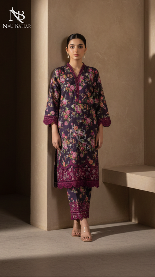 Vol-1 Khaddar Co Ords by Naubahar Embroidered Printed Khaddar 2 Piece - Winter Collection