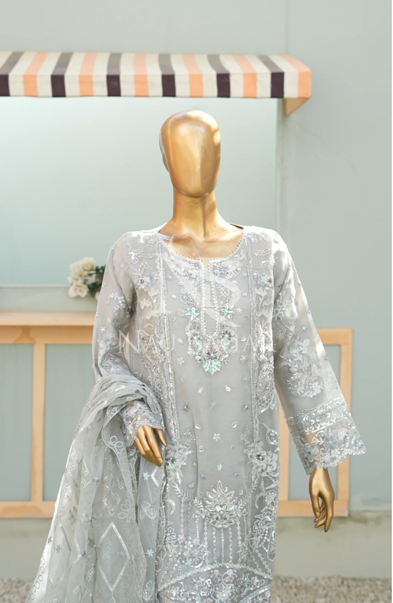 NB-04 Festive Formal Embroidered Organza Stitched 3 Piece Suit
