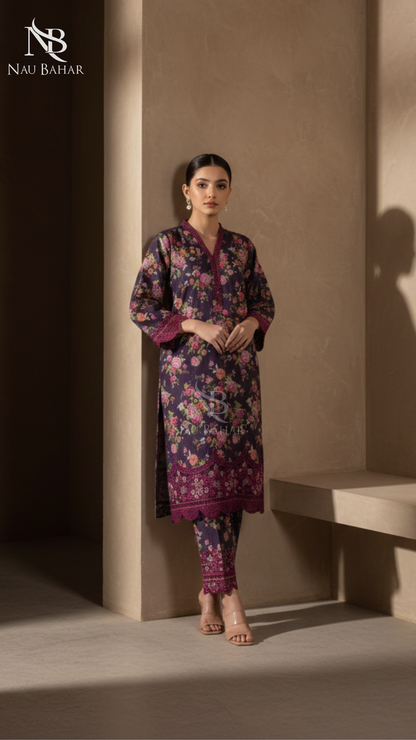 Vol-1 Khaddar Co Ords by Naubahar Embroidered Printed Khaddar 2 Piece - Winter Collection