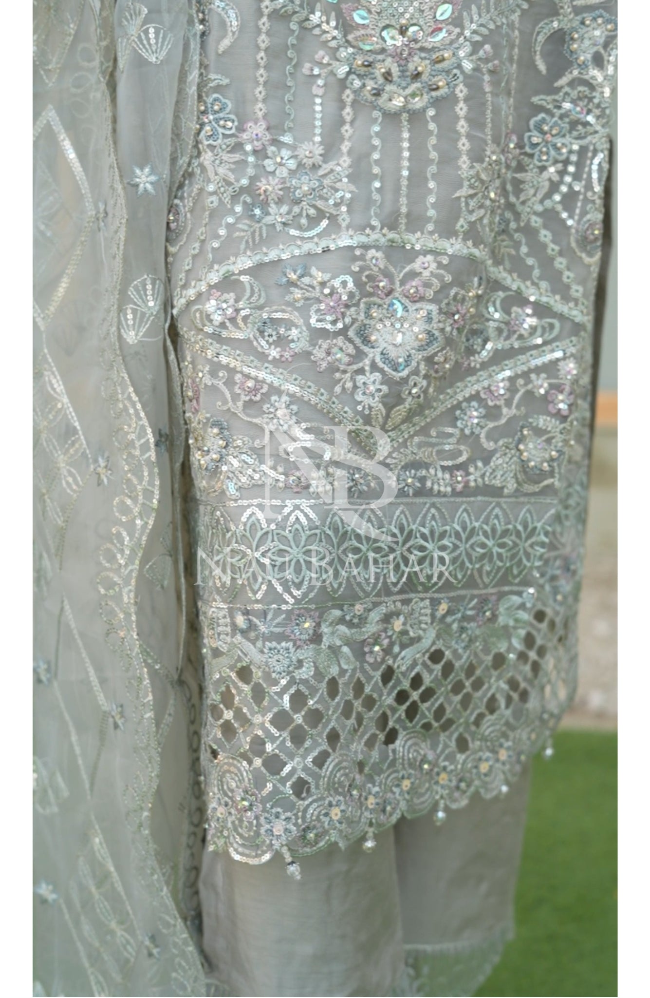 NB-04 Festive Formal Embroidered Organza Stitched 3 Piece Suit