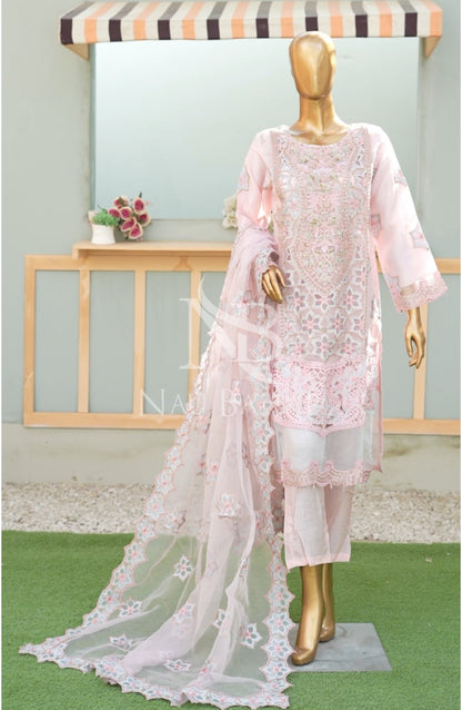 NB-156 Festive Formal Embroidered Organza Stitched 3 Piece Suit