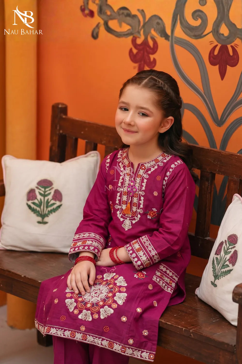 Magenta - Kids Embroidered Lawn Co-Ord Set-NauBahar