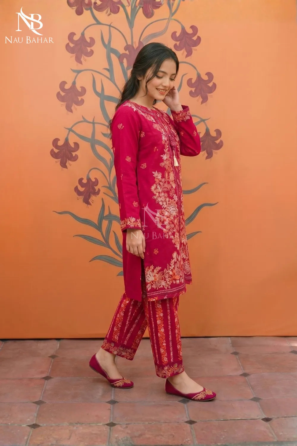 Pink - Kids Embroidered Lawn Co-Ord Set-NauBahar