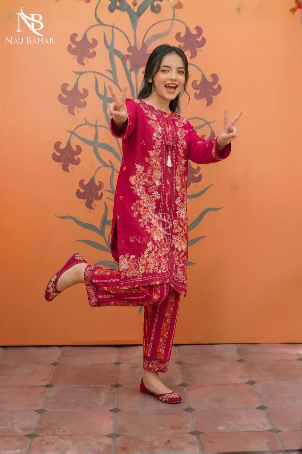 Pink - Kids Embroidered Lawn Co-Ord Set-NauBahar