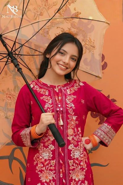Pink - Kids Embroidered Lawn Co-Ord Set-NauBahar