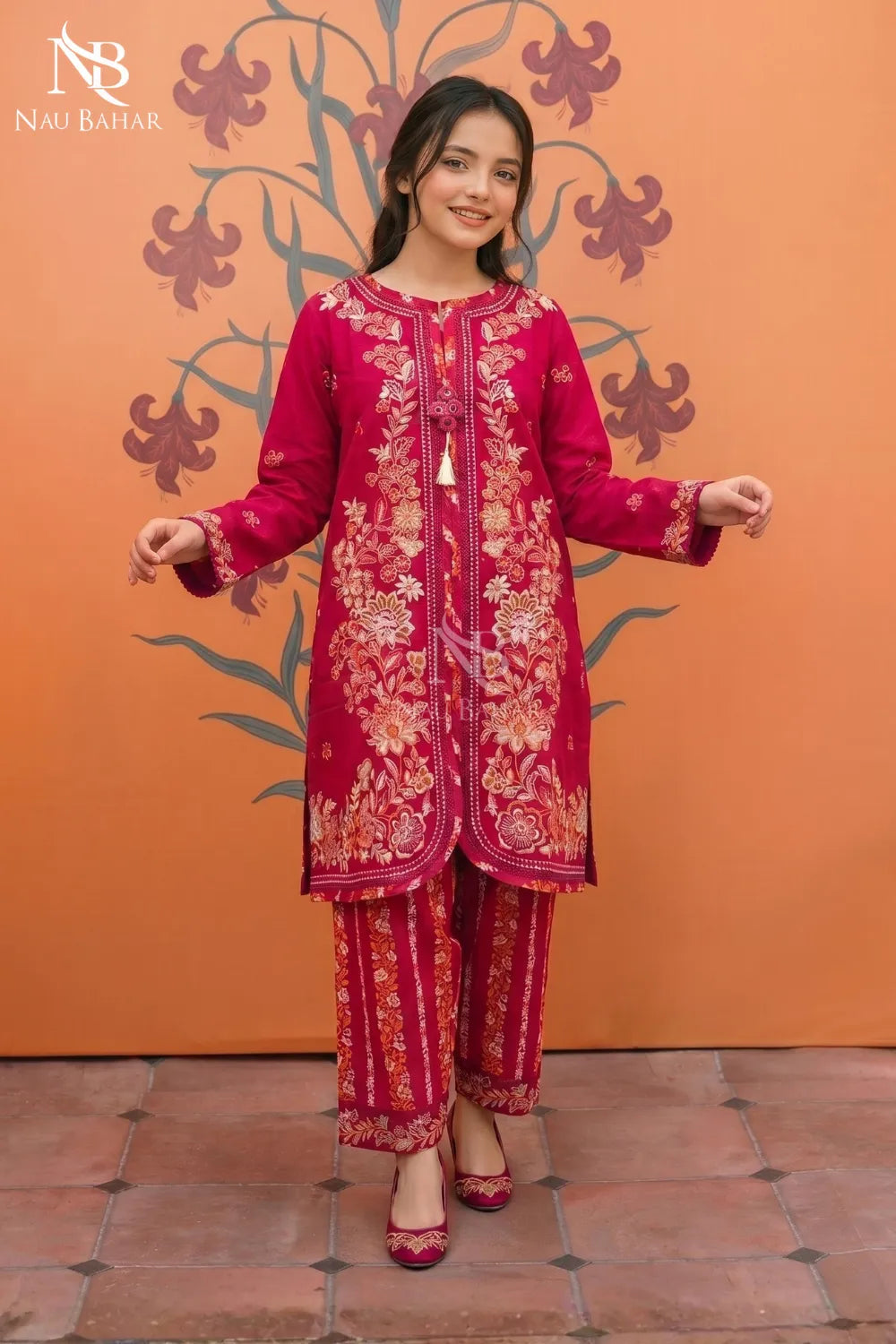Pink - Kids Embroidered Lawn Co-Ord Set-NauBahar