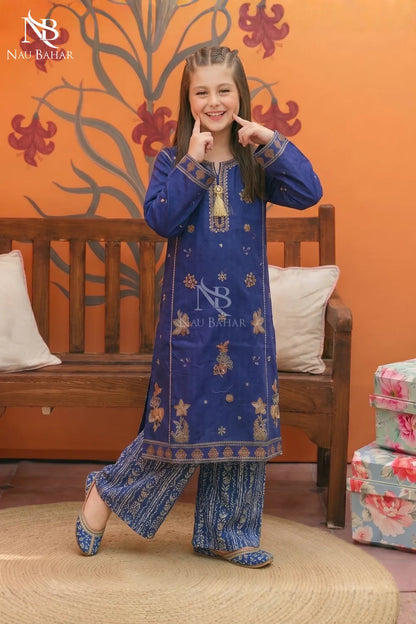 Blue - Kids Embroidered Lawn Co-Ord Set-NauBahar