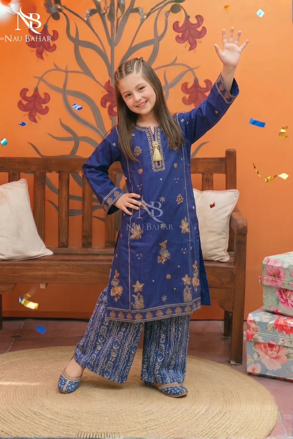 Blue - Kids Embroidered Lawn Co-Ord Set-NauBahar