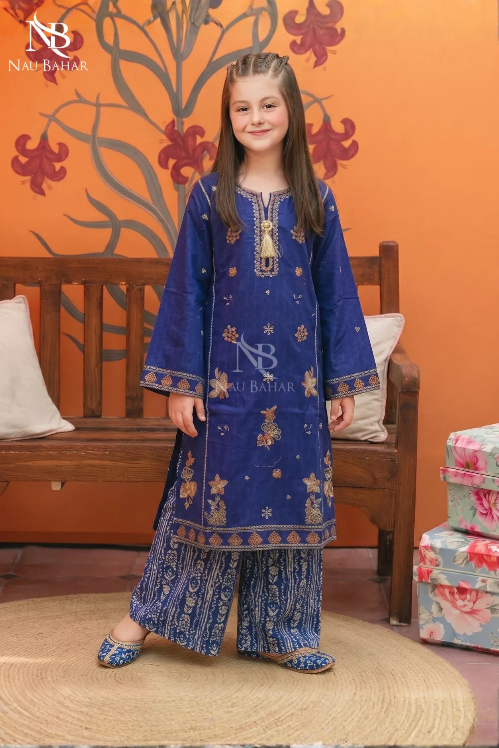 Blue - Kids Embroidered Lawn Co-Ord Set-NauBahar