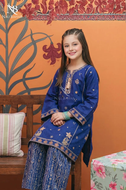 Blue - Kids Embroidered Lawn Co-Ord Set-NauBahar